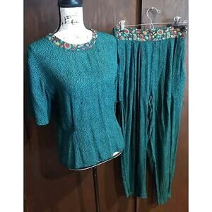 Vintage PS IllUSTRATIONS Set Blouse Size 6P Petite Pants Holiday Christmas 80s